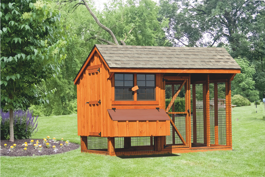 wooden chicken coops for sale in Boise with shingle roof and attached run