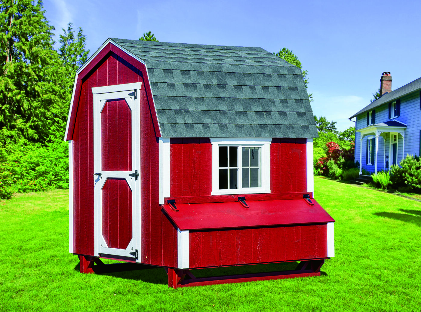 red and white barn style chicken coops for sale in Kansas City KS