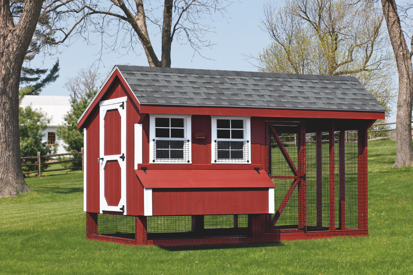 red combo chicken coop with outdoor run in billings mt