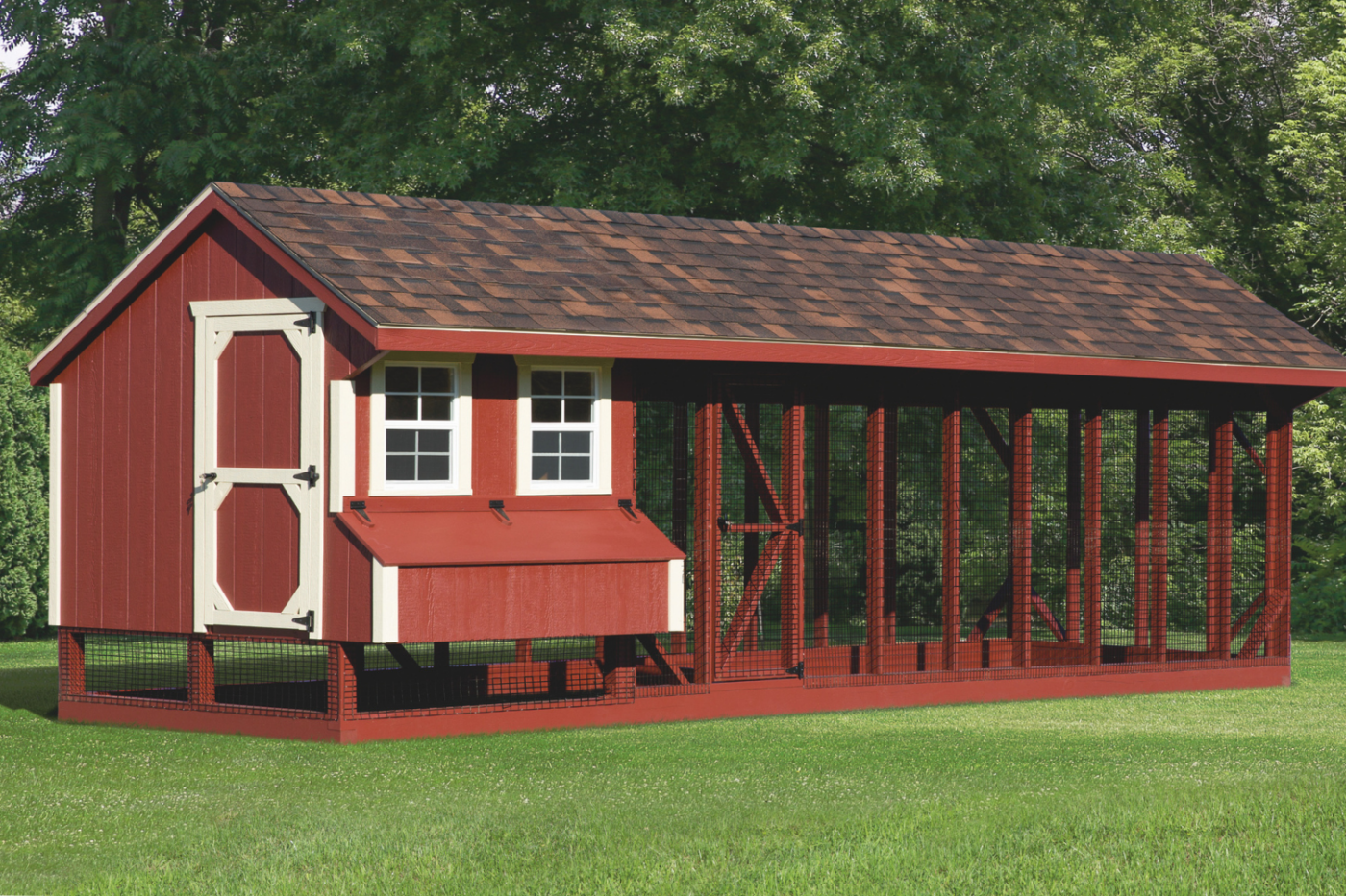 red combination chicken coop with outdoor run in missoula mt
