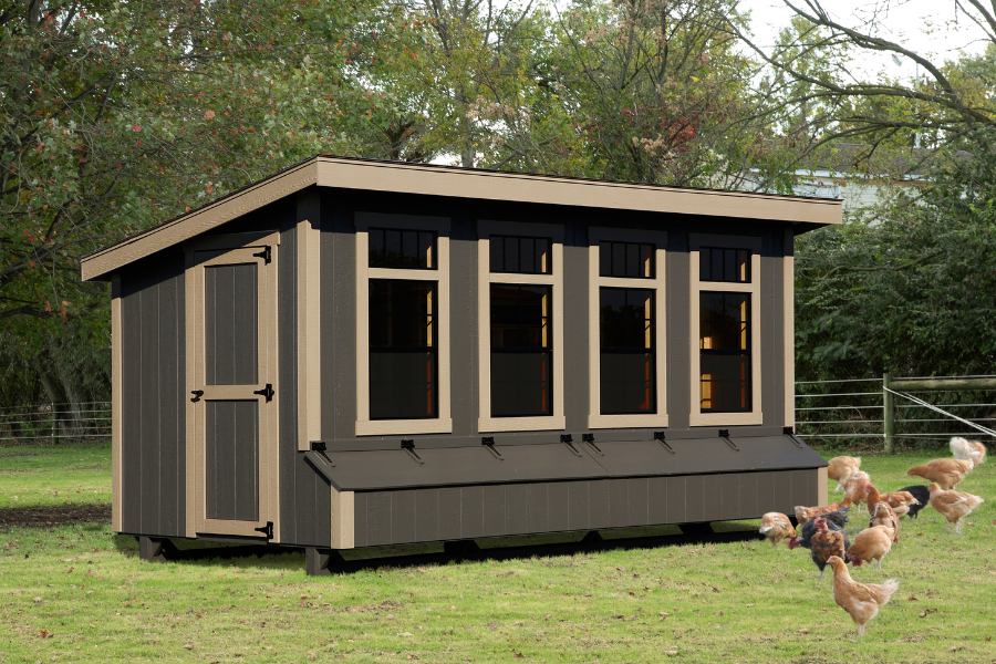 brown and tan trimmed modern lean to with four large windows
