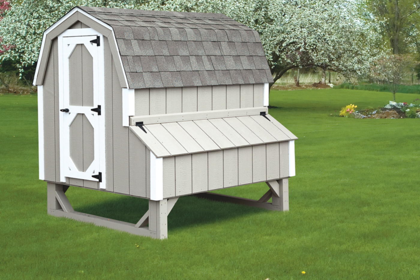 gray and white dutch chicken coop in eugene or