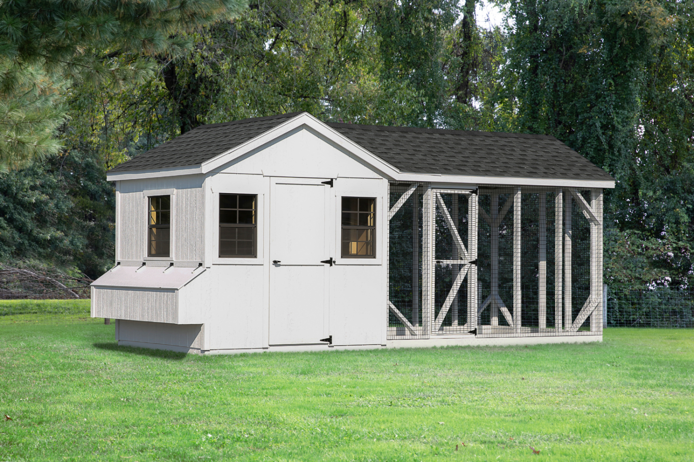 white chicken coop combination with outdoor run in salem or
