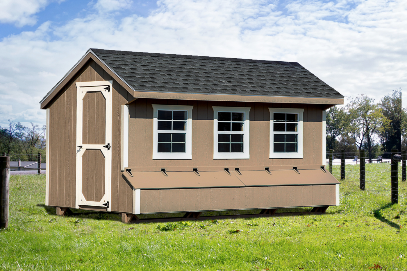 beige quaker chicken coop with windows in west jordan ut