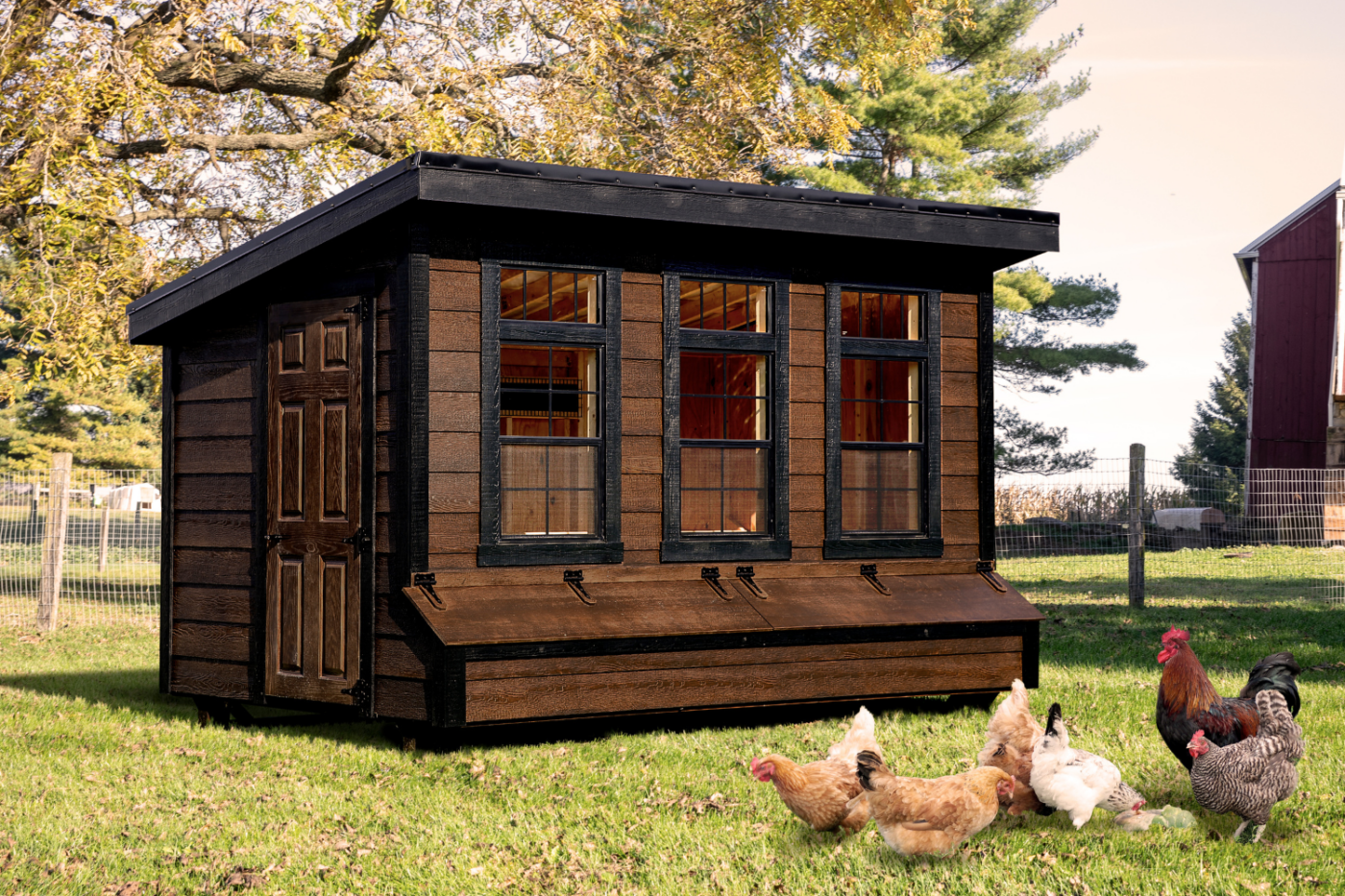 wooden brown and black lean to chicken coop in west jordan ut