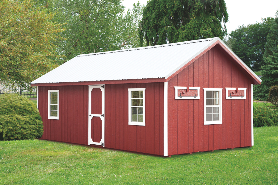 red a frame chicken coops for sale in Morgantown WV with white trim and white metal roof