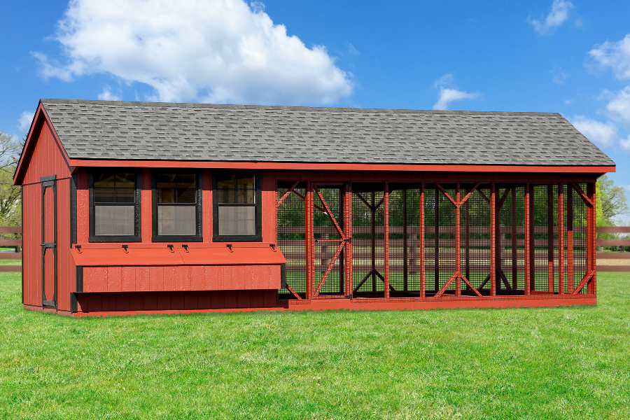red combination chicken coops for sale in Huntington WV with black trim