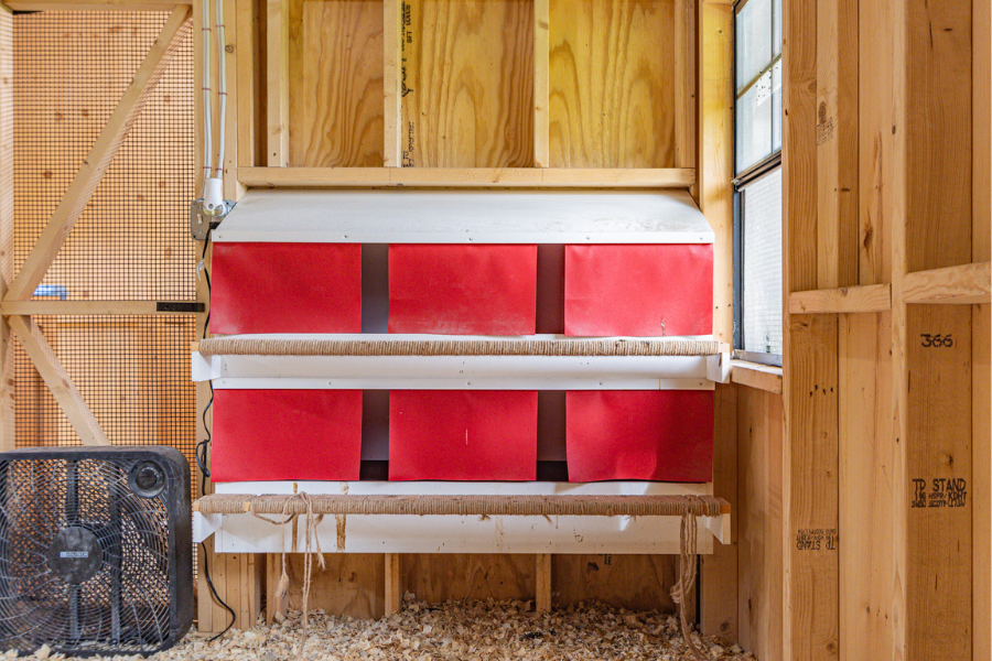 roll away nesting boxes with privacy curtains inside 12x50 custom coop