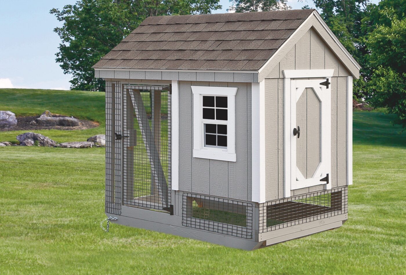 chicken coop 3 nesting boxes Light Gray A46C Front View
