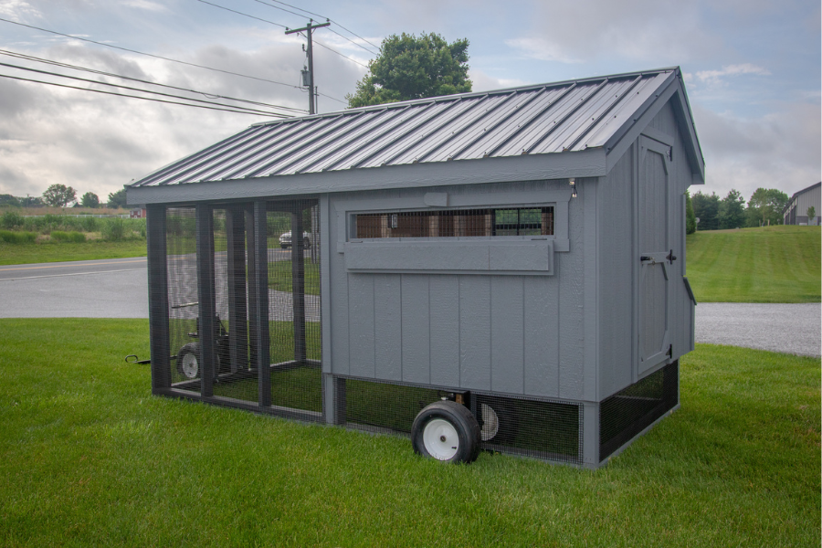 gray chicken coop in Iowa