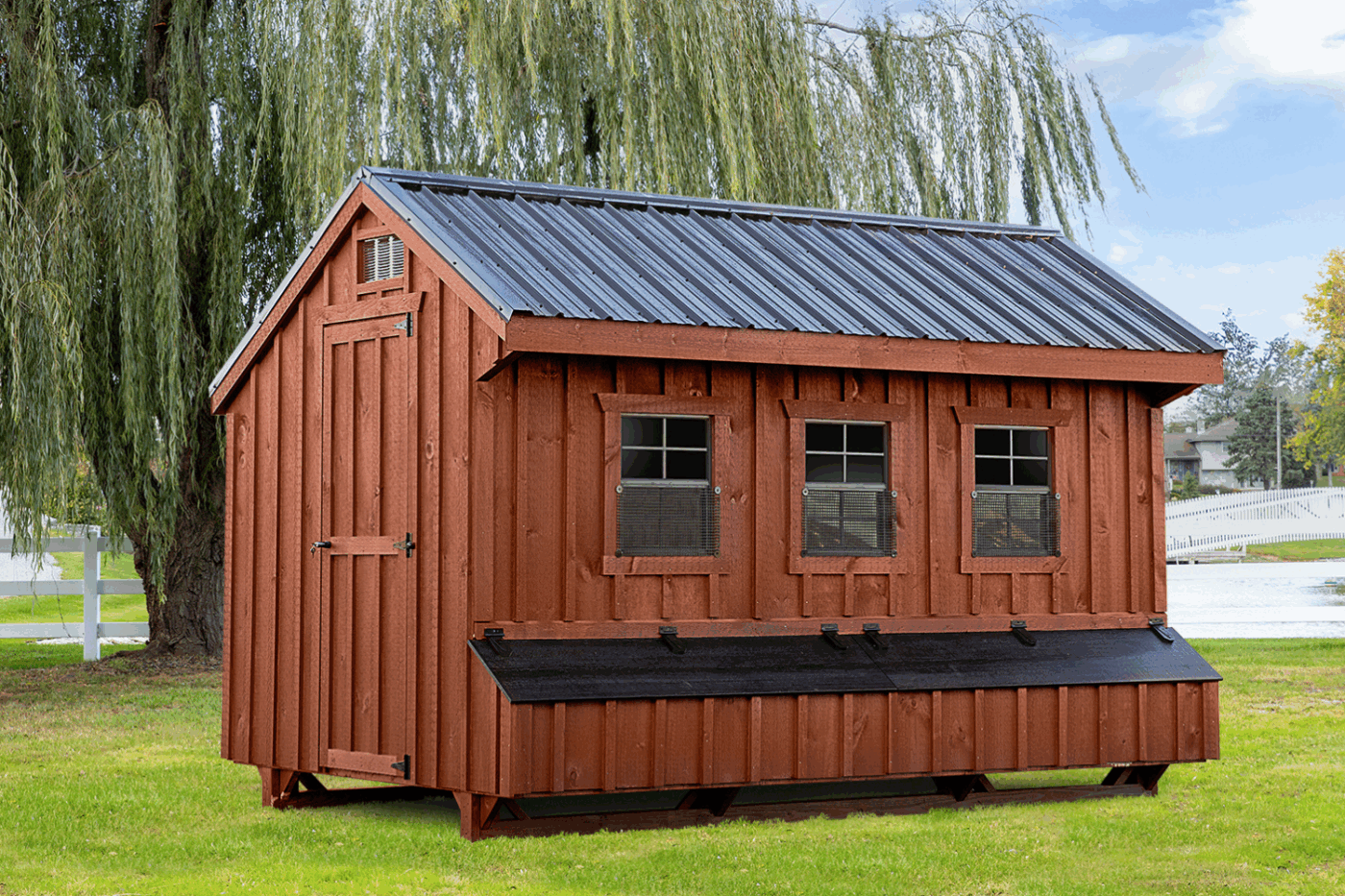 brown and black quaker coop for chickens in new york