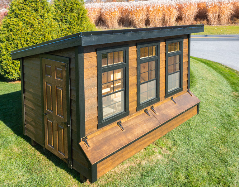 brown and black trimmed lean to coops in SC