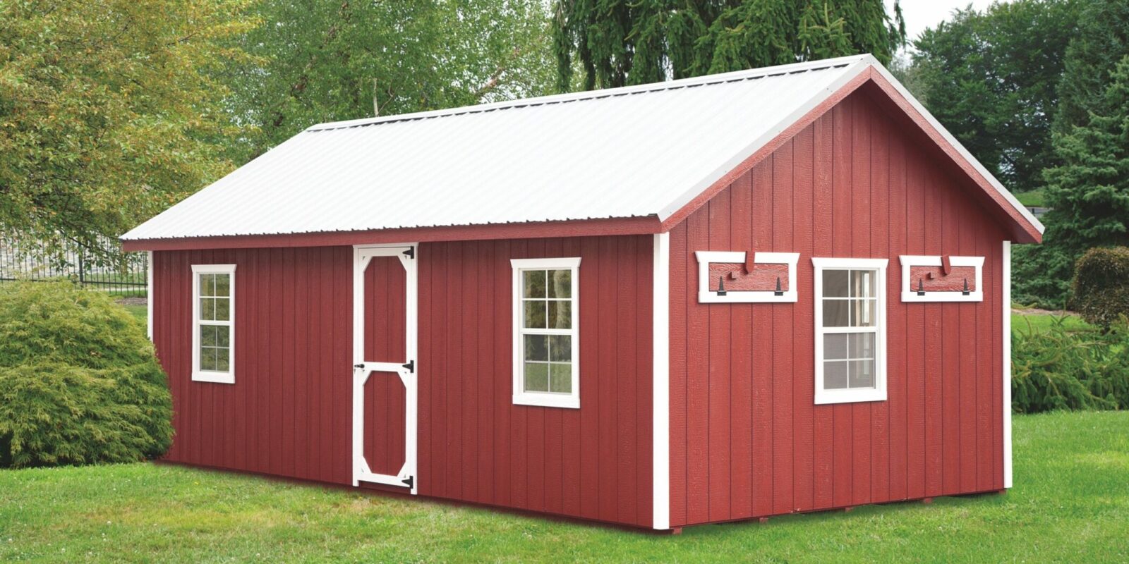 a frame chicken coop Red A124 With Optional Metal Roof Front View