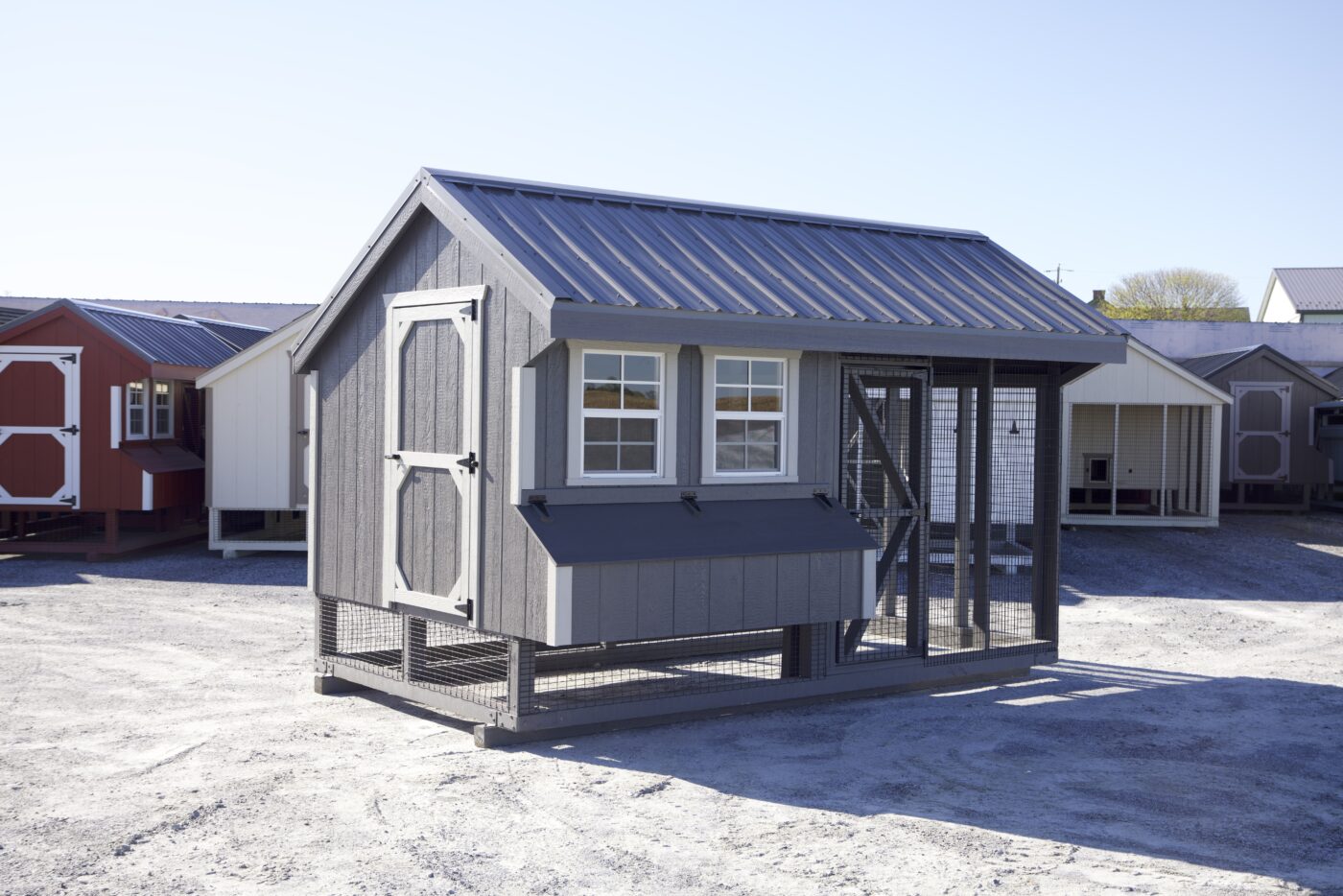 gray and white trimmed combination chicken coop 7x12
