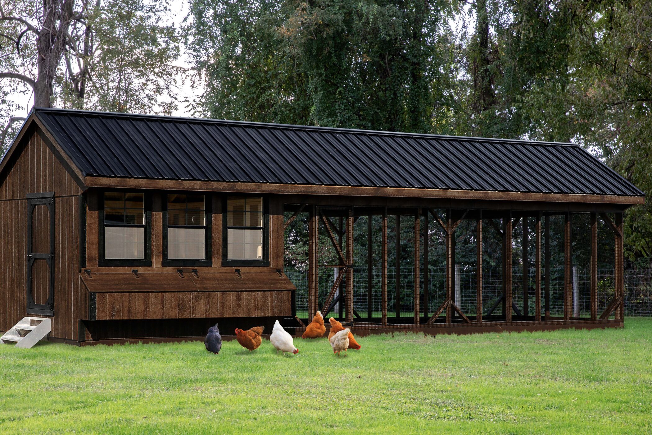 brown and black trimmed combination chicken coops for sale in Baltimore MD with outdoor run