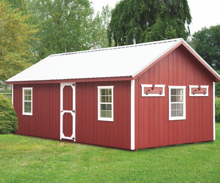 a frame chicken coop Red A124 With Optional Metal Roof Front View