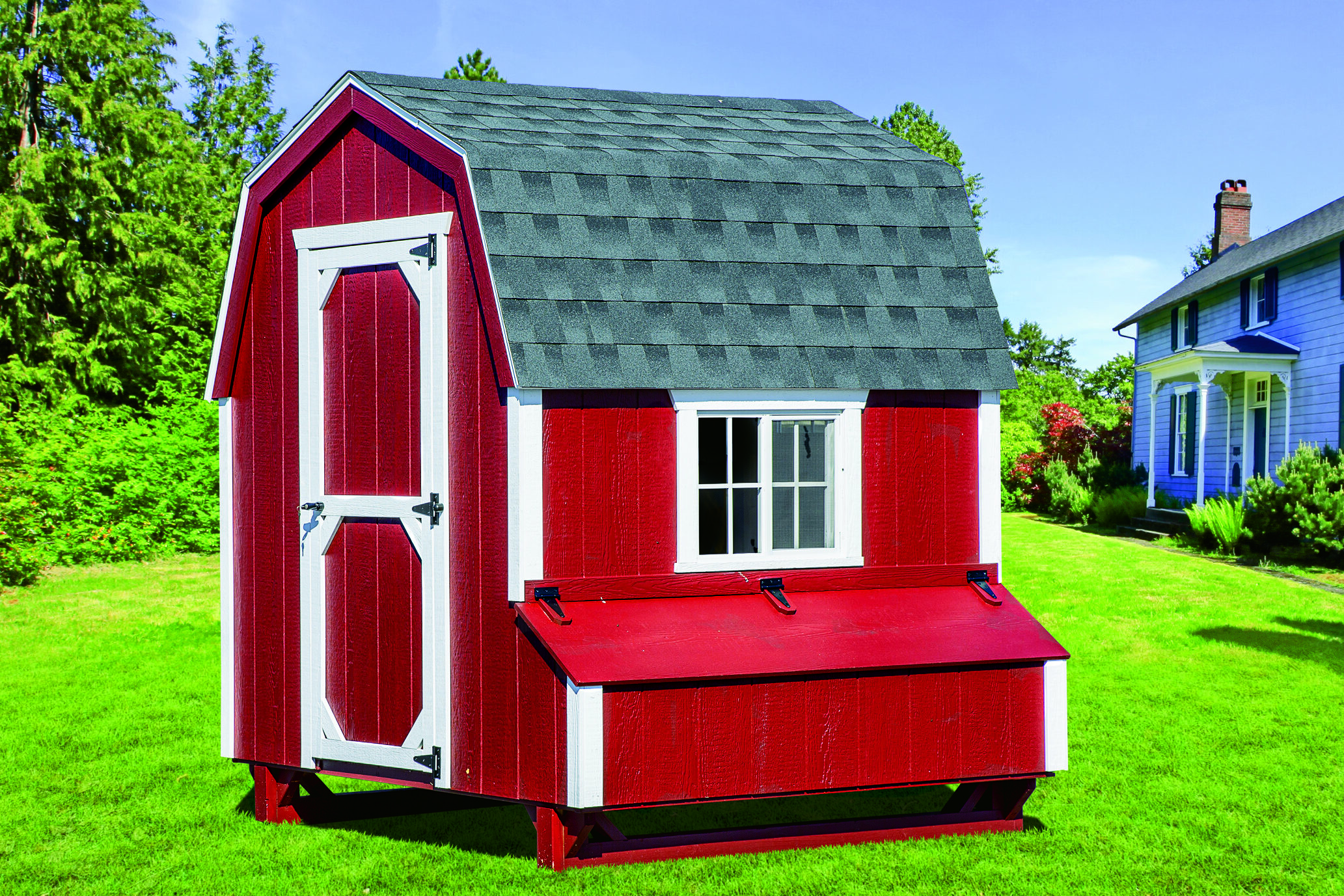red and white barn style chicken coops for sale in Kansas City KS