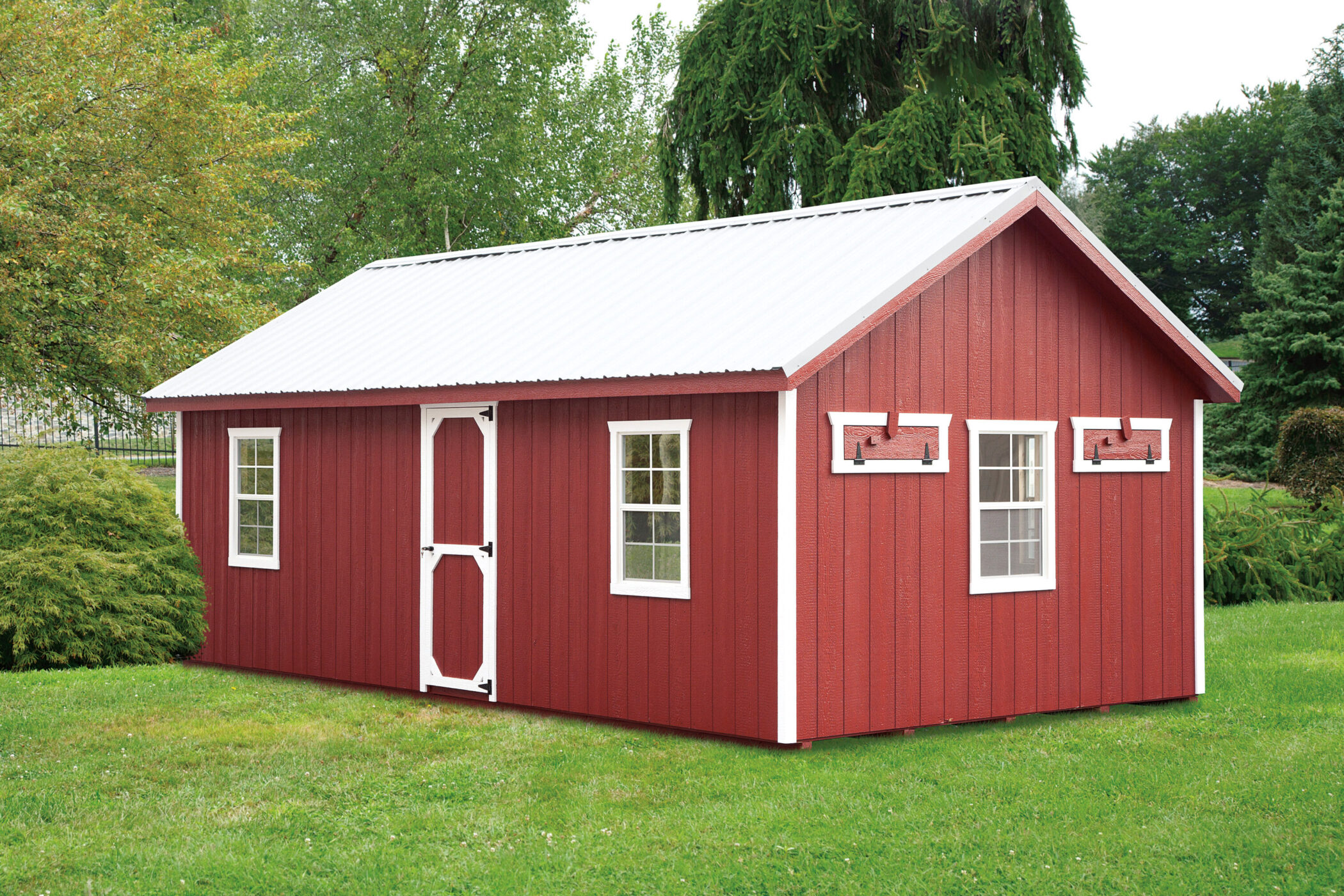 red and white trimmed a frame chicken coops in West Virginia
