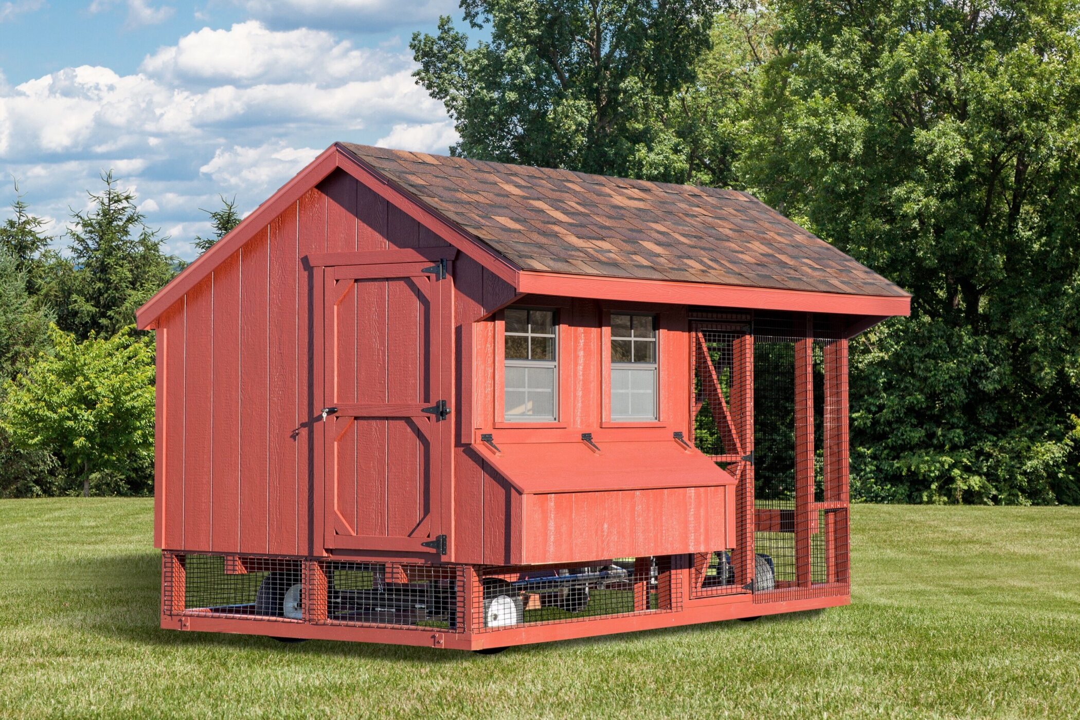 red wooden combination chicken coops for sale in Kansas City KS with outdoor run
