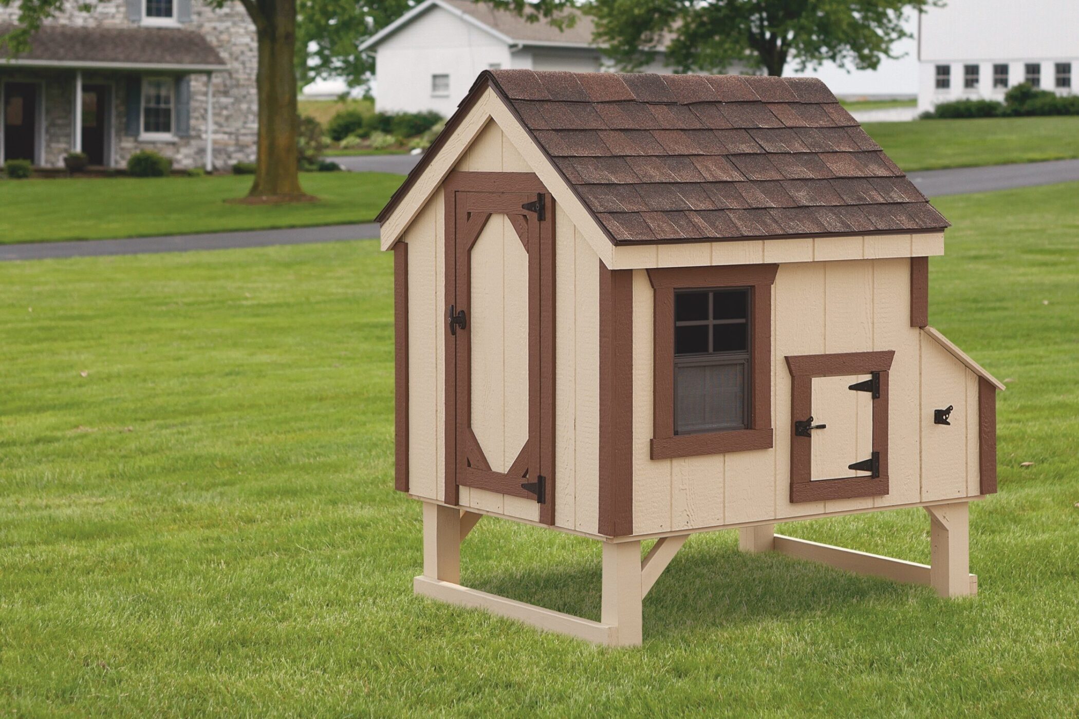 tan a frame chicken coops for sale in Wichita KS with brown trim