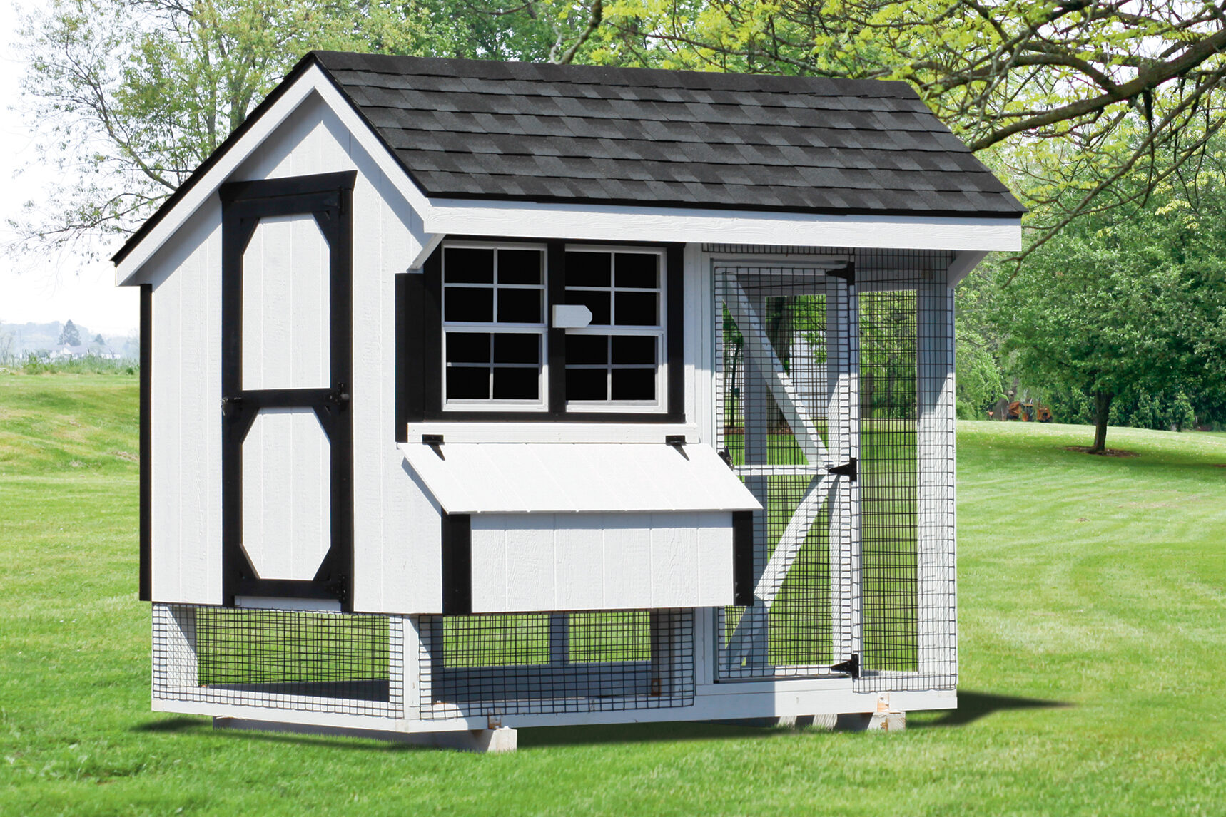 white combination chicken coops for sale in Raleigh NC with black trim